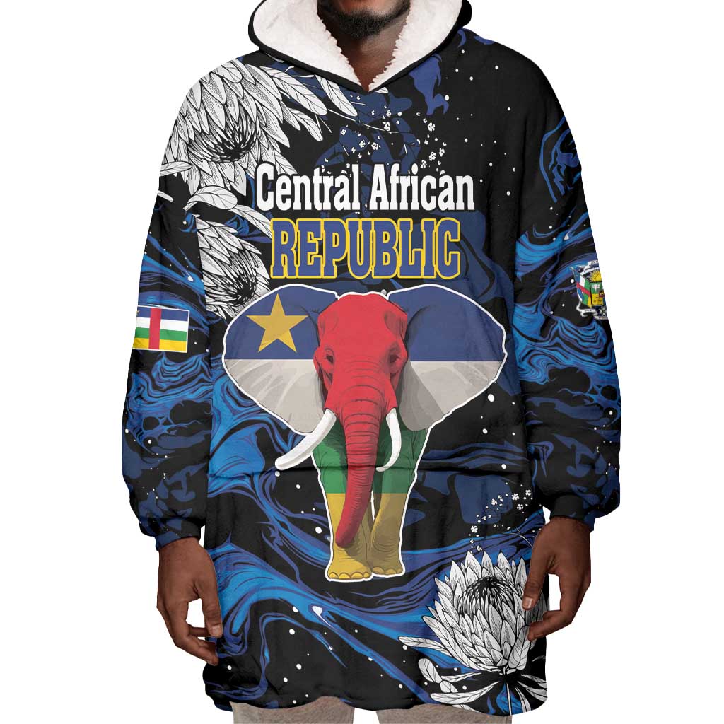 Personalized Central African Republic Wearable Blanket Hoodie Elephant With King Protea