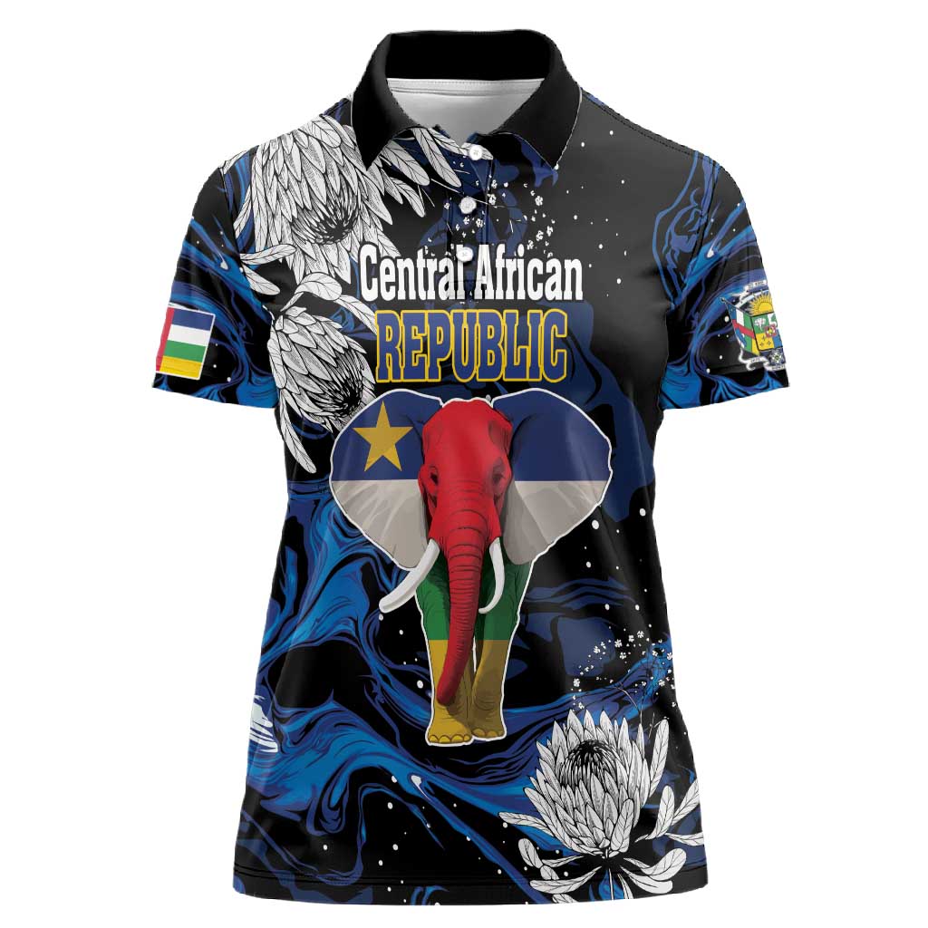 Personalized Central African Republic Women Polo Shirt Elephant With King Protea