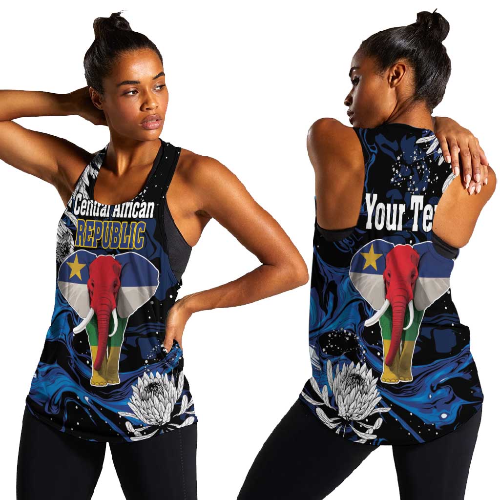 Personalized Central African Republic Women Racerback Tank Elephant With King Protea