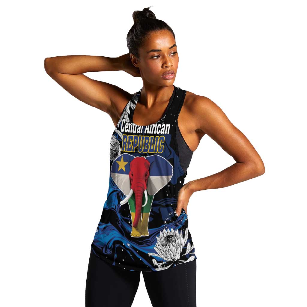 Personalized Central African Republic Women Racerback Tank Elephant With King Protea