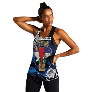 Personalized Central African Republic Women Racerback Tank Elephant With King Protea