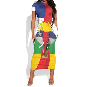 Central African Republic Republic Day 1958 Short Sleeve Bodycon Dress Zo Kwe Zo - Flag Style