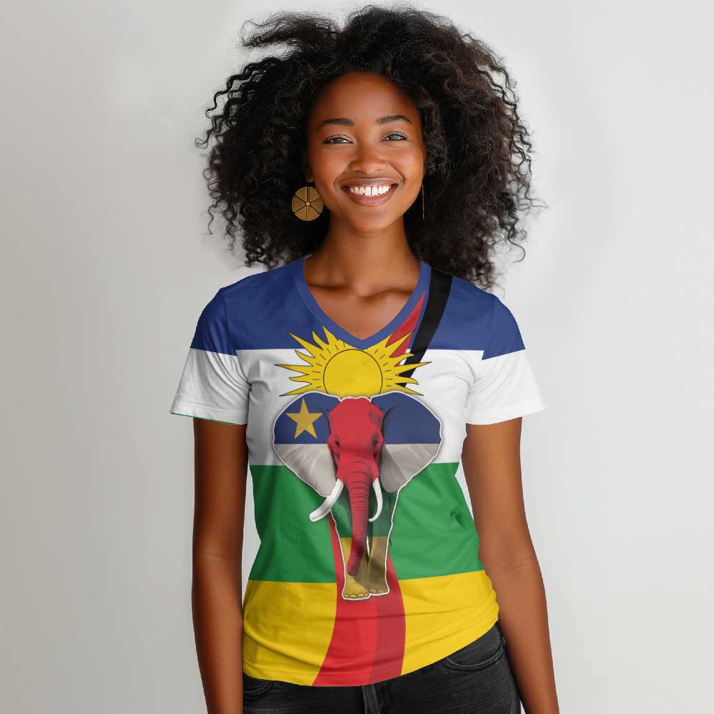 Central African Republic Republic Day 1958 Women V-Neck T-Shirt Zo Kwe Zo - Flag Style