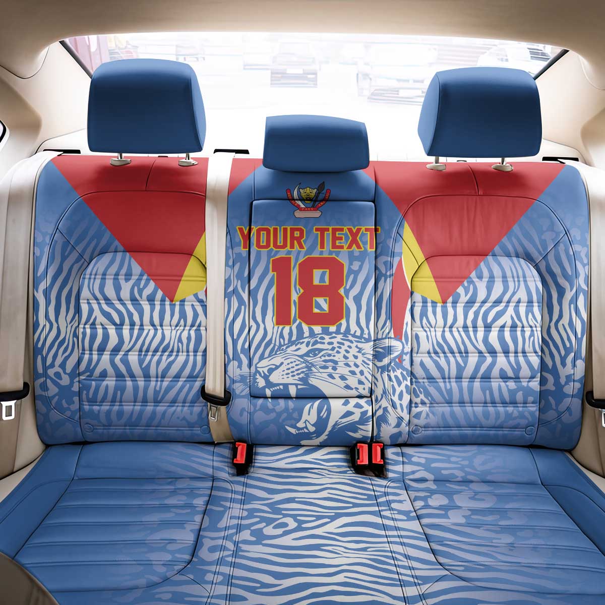 Custom DR Congo Football 2026 Back Car Seat Cover Leopard Power Fan Style