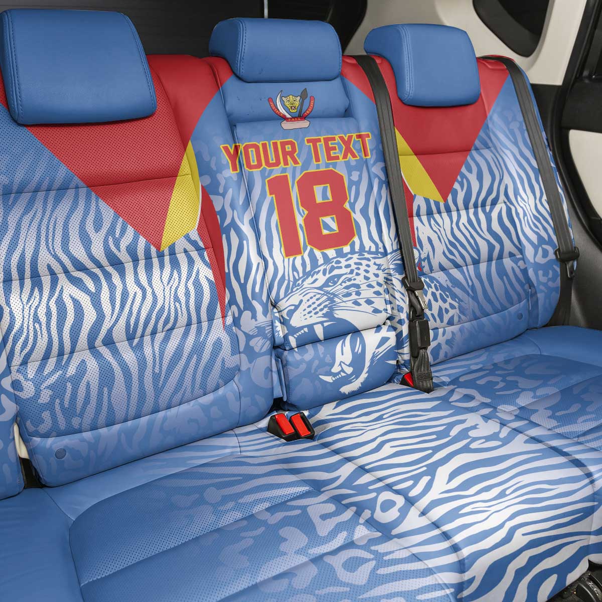 Custom DR Congo Football 2026 Back Car Seat Cover Leopard Power Fan Style