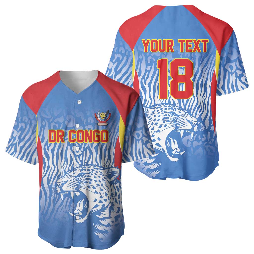 Custom DR Congo Football 2026 Baseball Jersey Leopard Power Fan Style