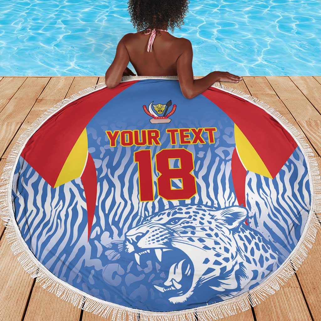 Custom DR Congo Football 2026 Beach Blanket Leopard Power Fan Style