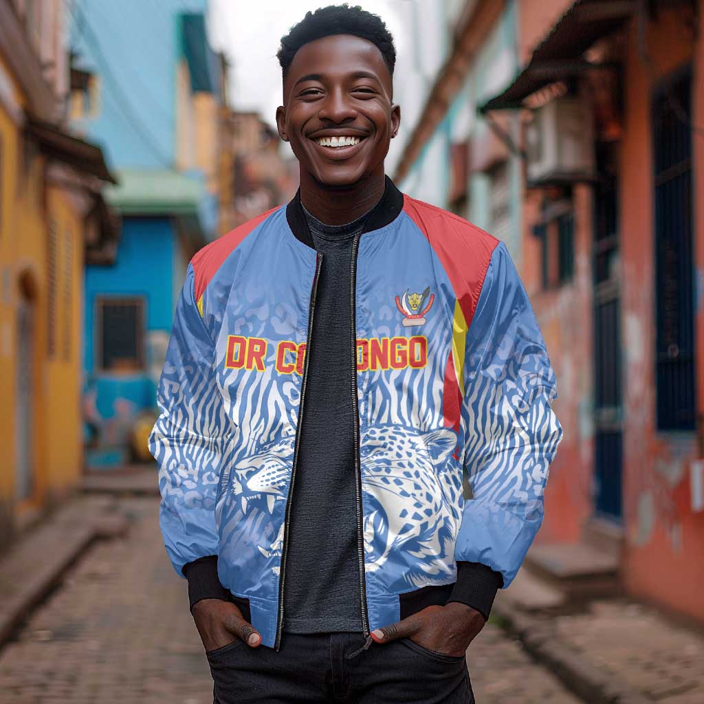 Custom DR Congo Football 2026 Bomber Jacket Leopard Power Fan Style