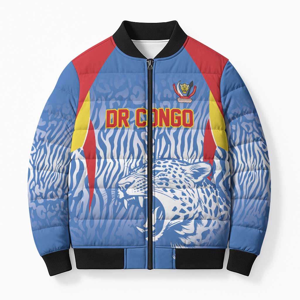 Custom DR Congo Football 2026 Bomber Puffer Jacket Leopard Power Fan Style