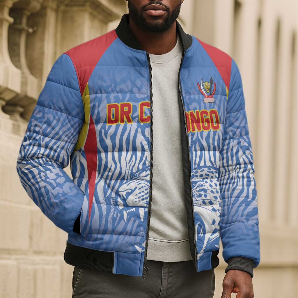 Custom DR Congo Football 2026 Bomber Puffer Jacket Leopard Power Fan Style
