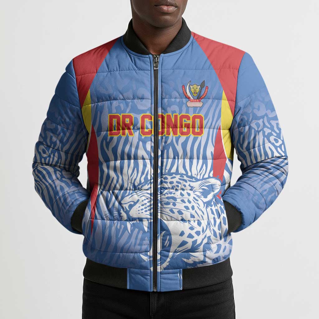 Custom DR Congo Football 2026 Bomber Puffer Jacket Leopard Power Fan Style
