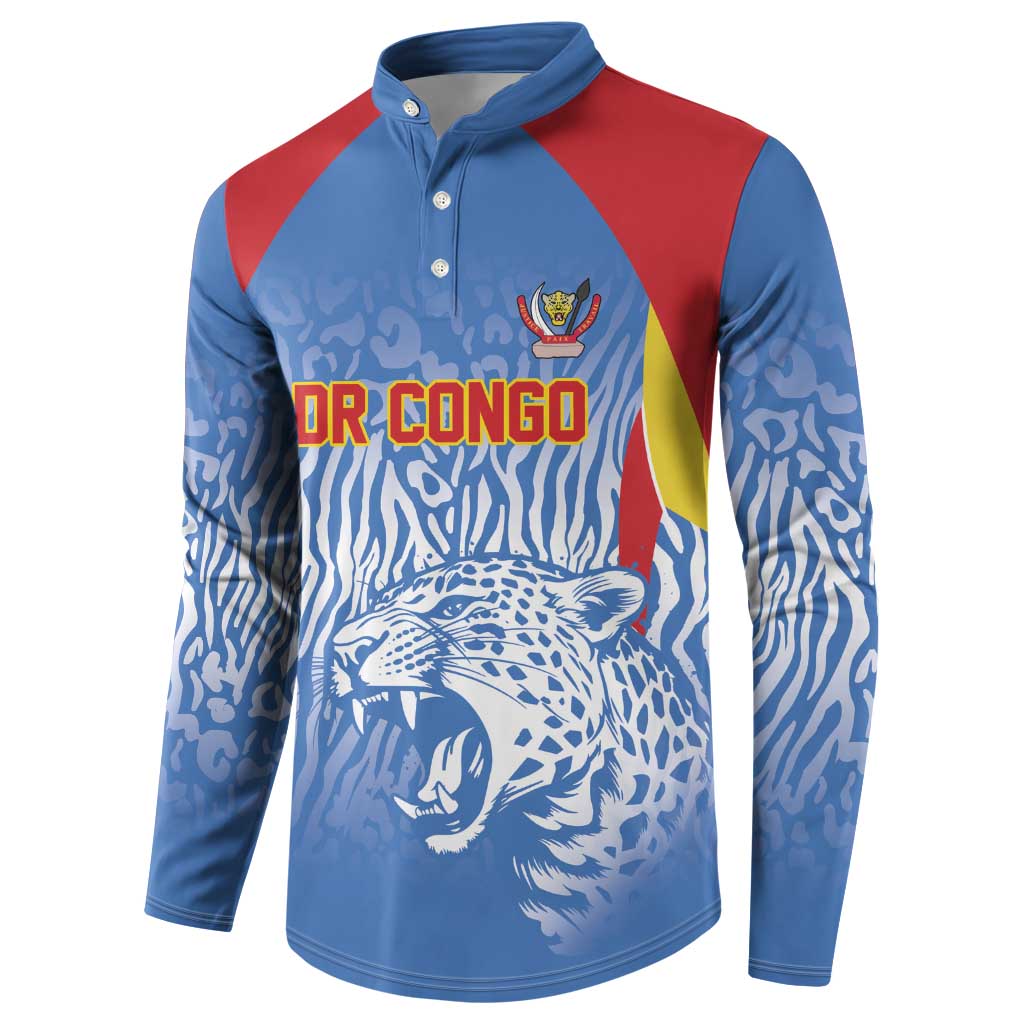 Custom DR Congo Football 2026 Button Sweatshirt Leopard Power Fan Style