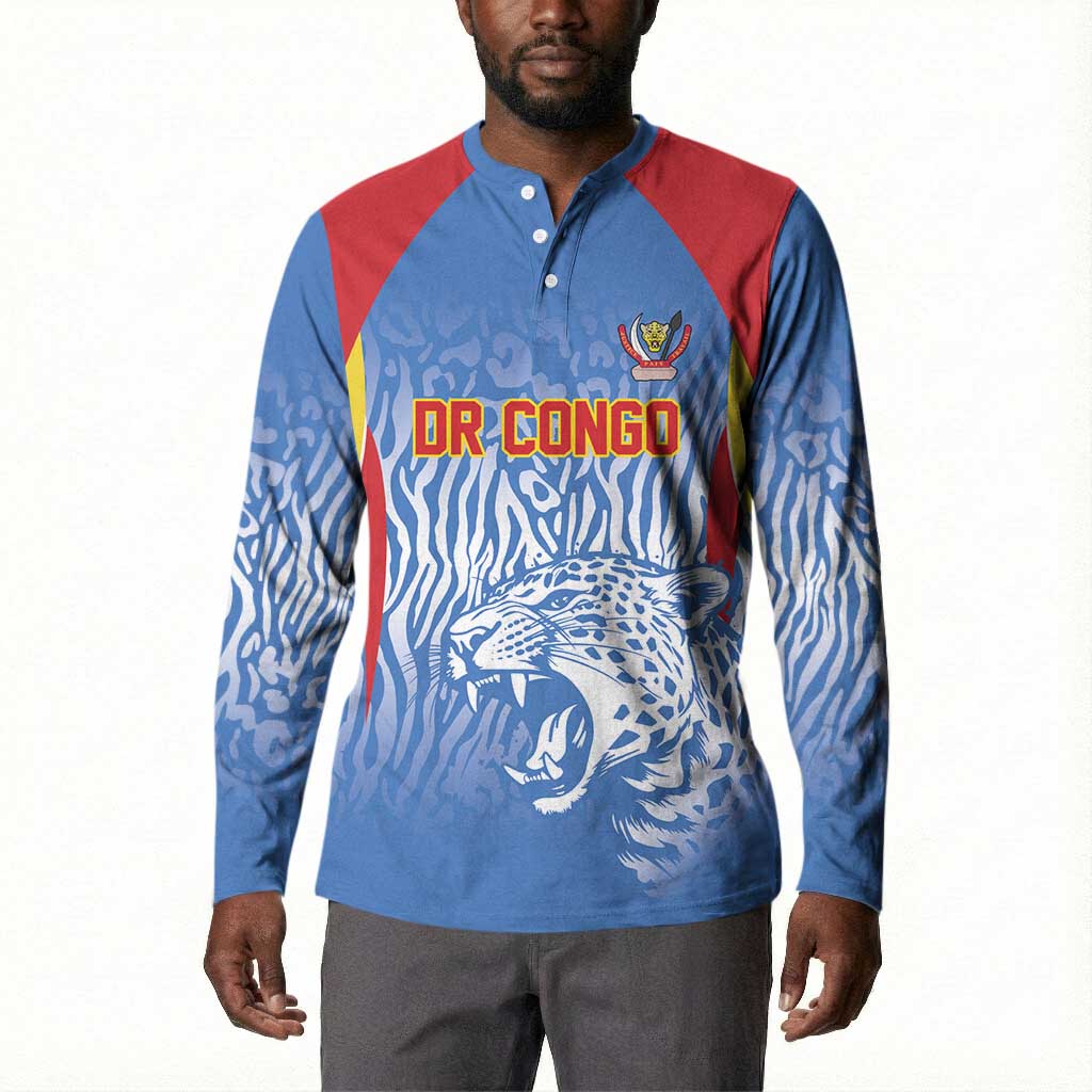 Custom DR Congo Football 2026 Button Sweatshirt Leopard Power Fan Style