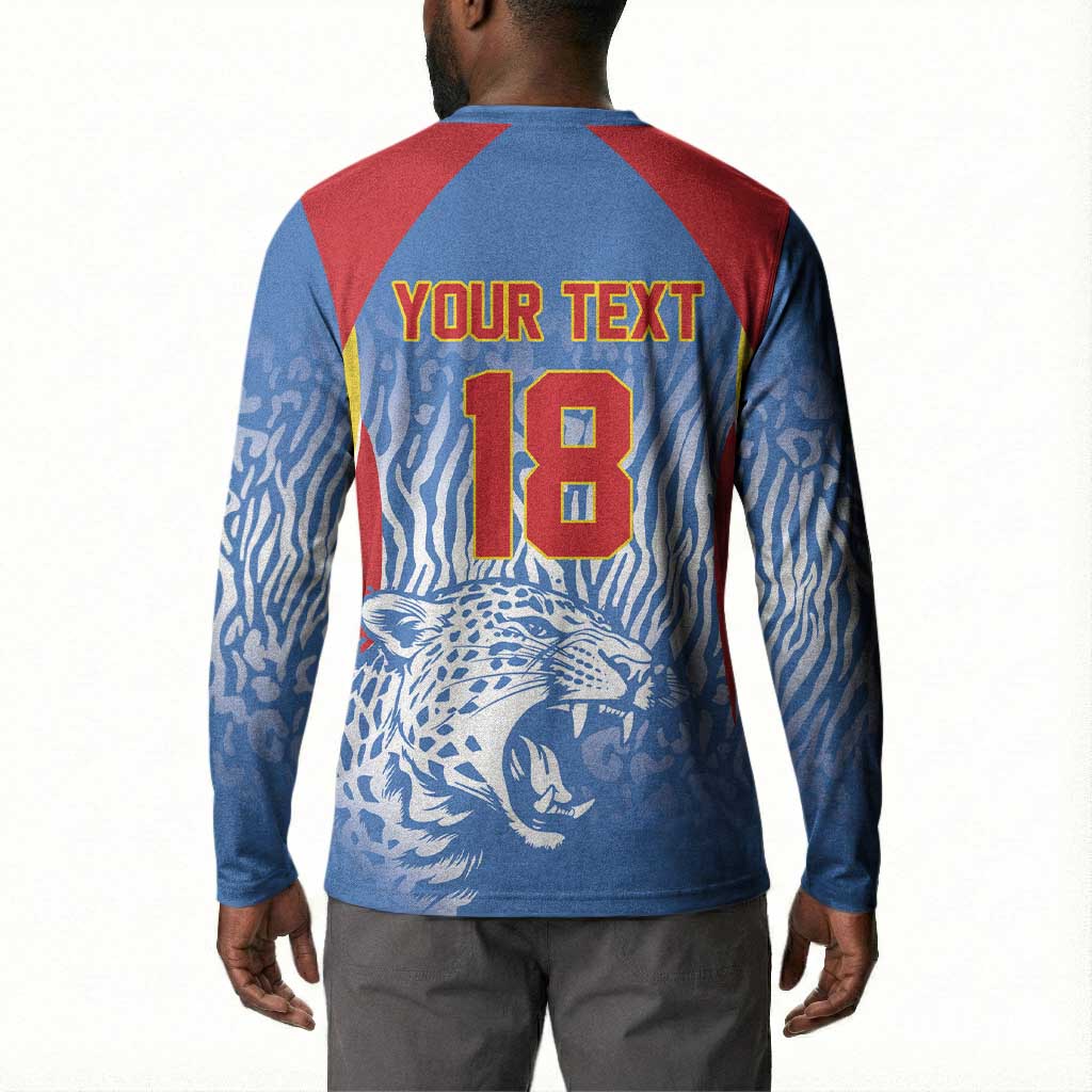 Custom DR Congo Football 2026 Button Sweatshirt Leopard Power Fan Style