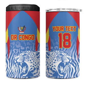 Custom DR Congo Football 2026 4 in 1 Can Cooler Tumbler Leopard Power Fan Style