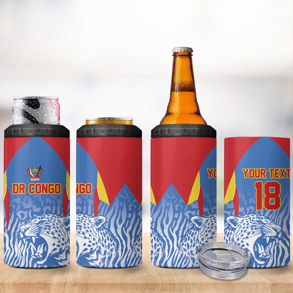 Custom DR Congo Football 2026 4 in 1 Can Cooler Tumbler Leopard Power Fan Style