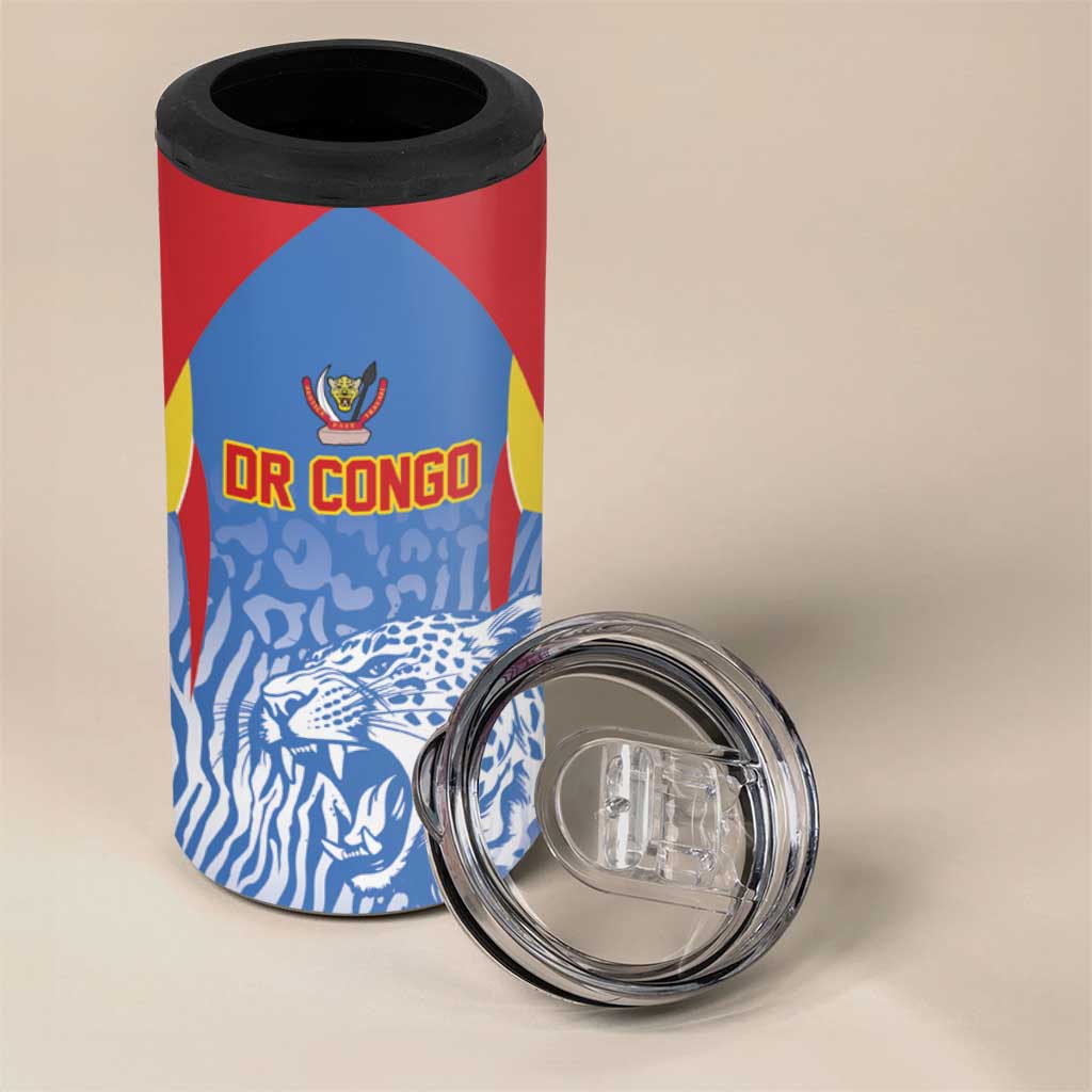 Custom DR Congo Football 2026 4 in 1 Can Cooler Tumbler Leopard Power Fan Style