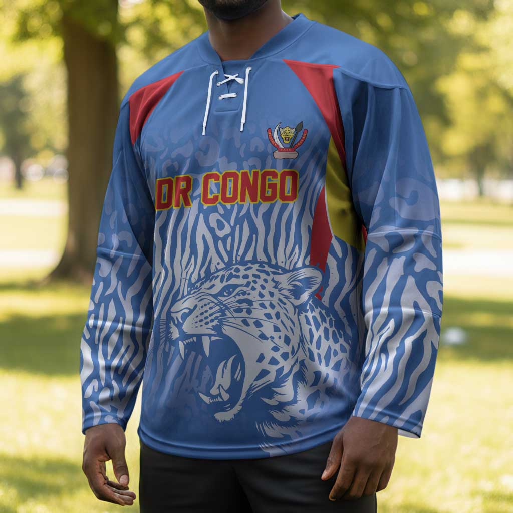 Custom DR Congo Football 2026 Hockey Jersey Leopard Power Fan Style