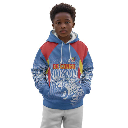 Custom DR Congo Football 2026 Kid Hoodie Leopard Power Fan Style