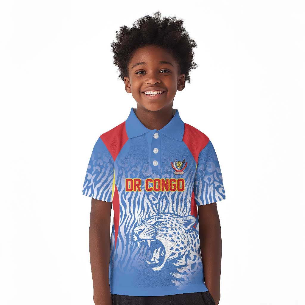 Custom DR Congo Football 2026 Kid Polo Shirt Leopard Power Fan Style