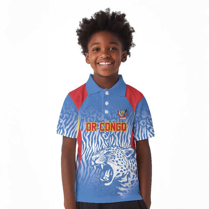 Custom DR Congo Football 2026 Kid Polo Shirt Leopard Power Fan Style