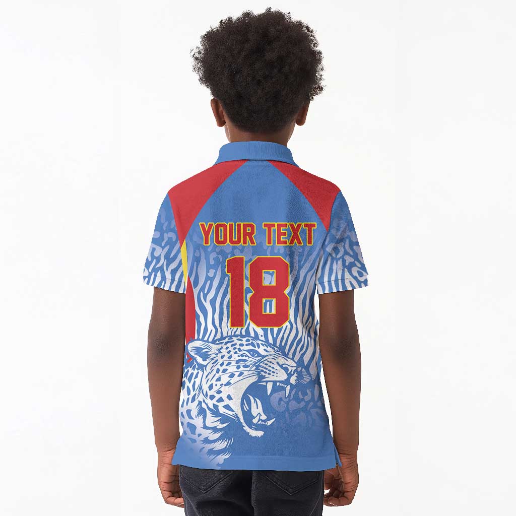 Custom DR Congo Football 2026 Kid Polo Shirt Leopard Power Fan Style