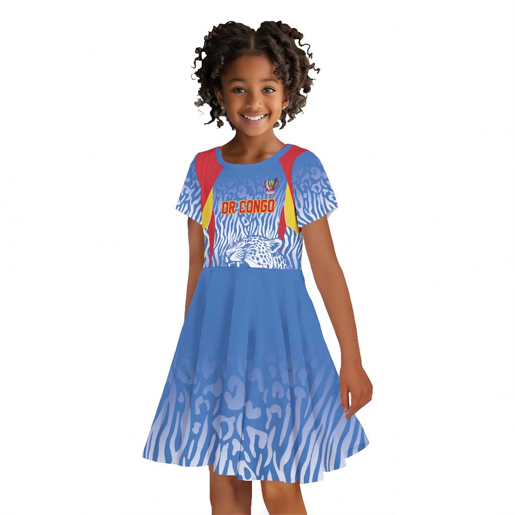 Custom DR Congo Football 2026 Kid Short Sleeve Dress Leopard Power Fan Style