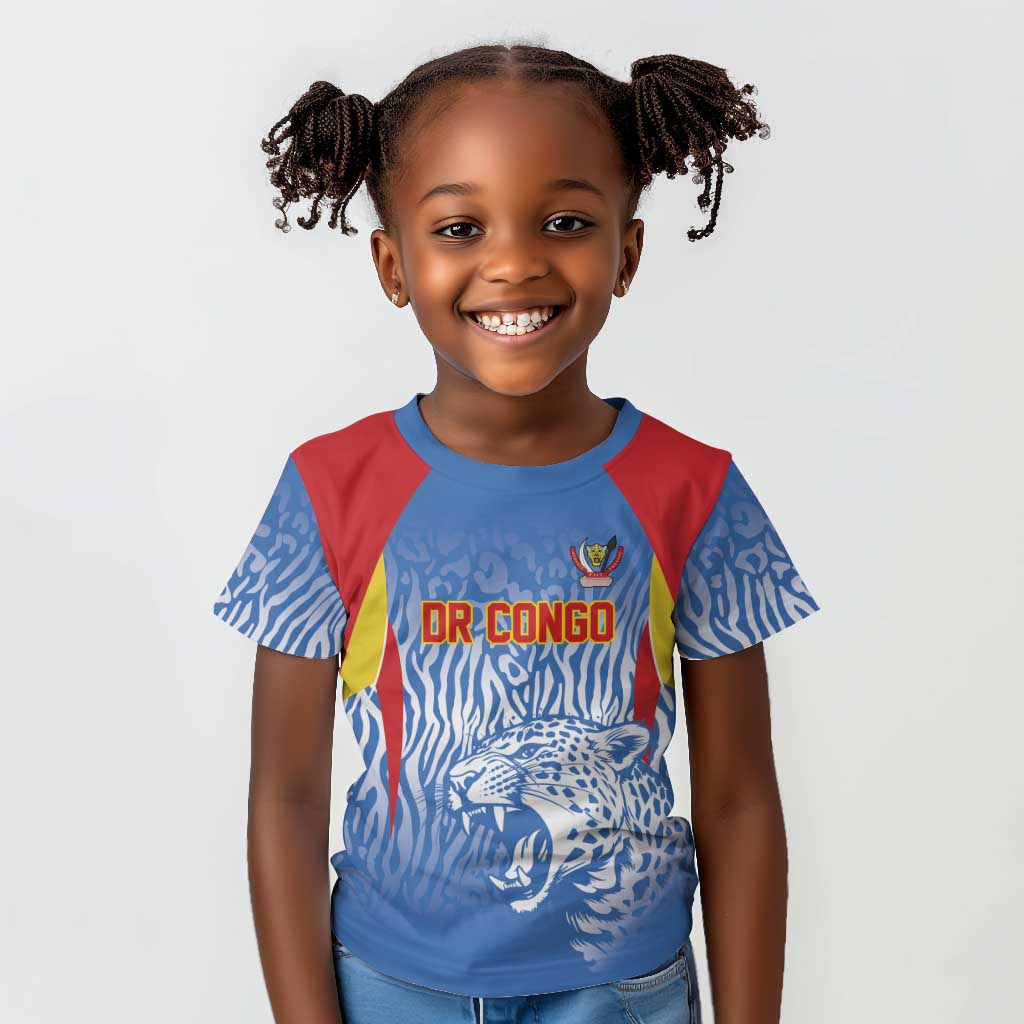 Custom DR Congo Football 2026 Kid T shirt Leopard Power Fan Style