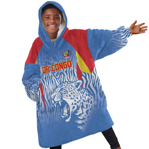 Custom DR Congo Football 2026 Kid Wearable Blanket Hoodie Leopard Power Fan Style