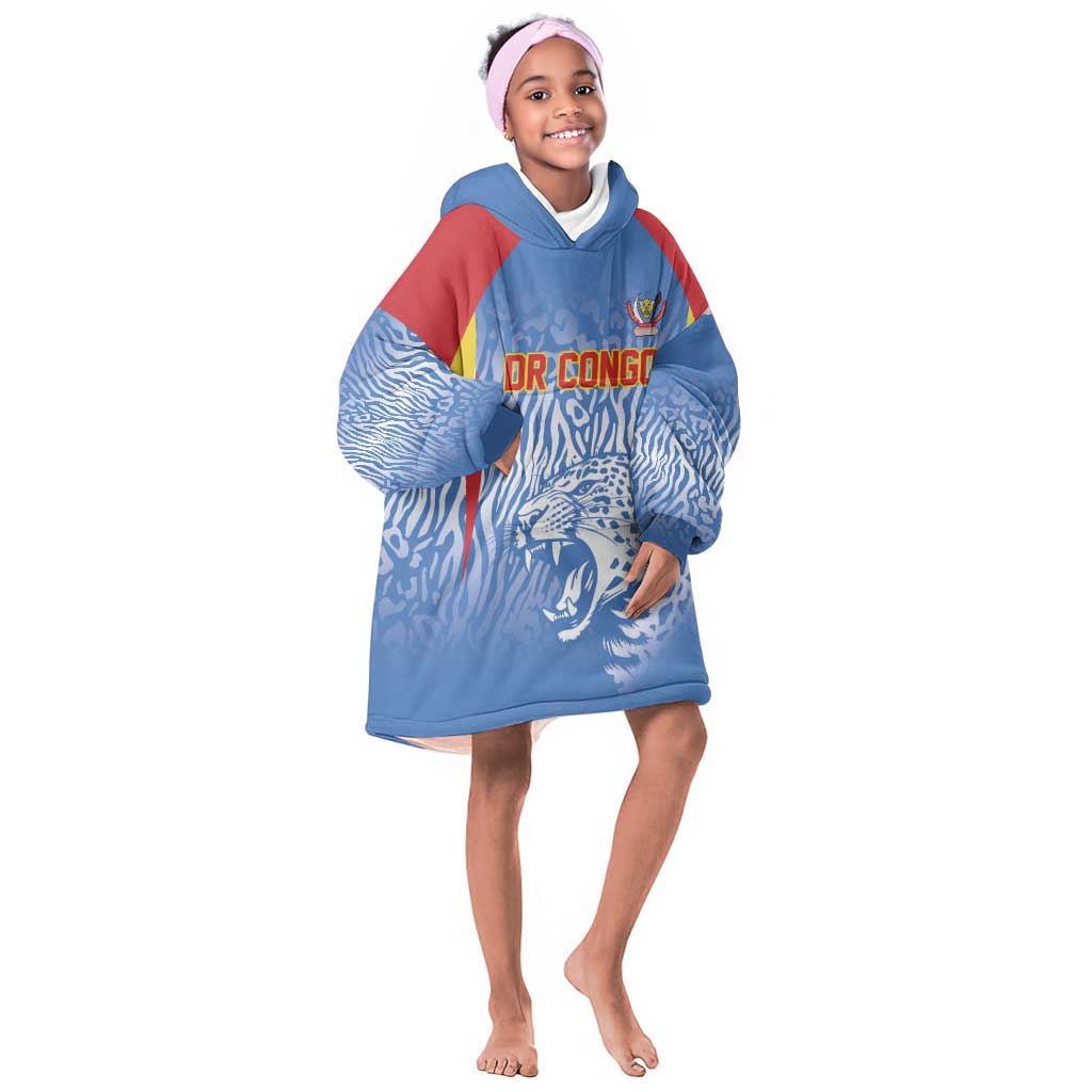 Custom DR Congo Football 2026 Kid Wearable Blanket Hoodie Leopard Power Fan Style