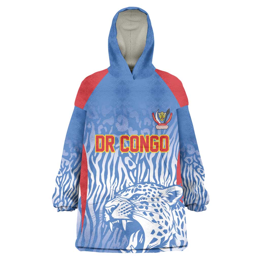 Custom DR Congo Football 2026 Kid Wearable Blanket Hoodie Leopard Power Fan Style