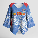 Custom DR Congo Football 2026 Kimono Sleeve Blouse Leopard Power Fan Style