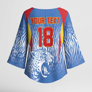 Custom DR Congo Football 2026 Kimono Sleeve Blouse Leopard Power Fan Style