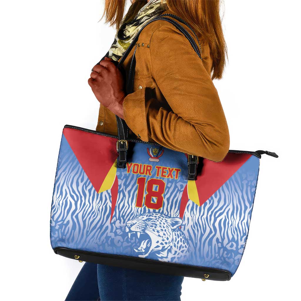 Custom DR Congo Football 2026 Leather Tote Bag Leopard Power Fan Style