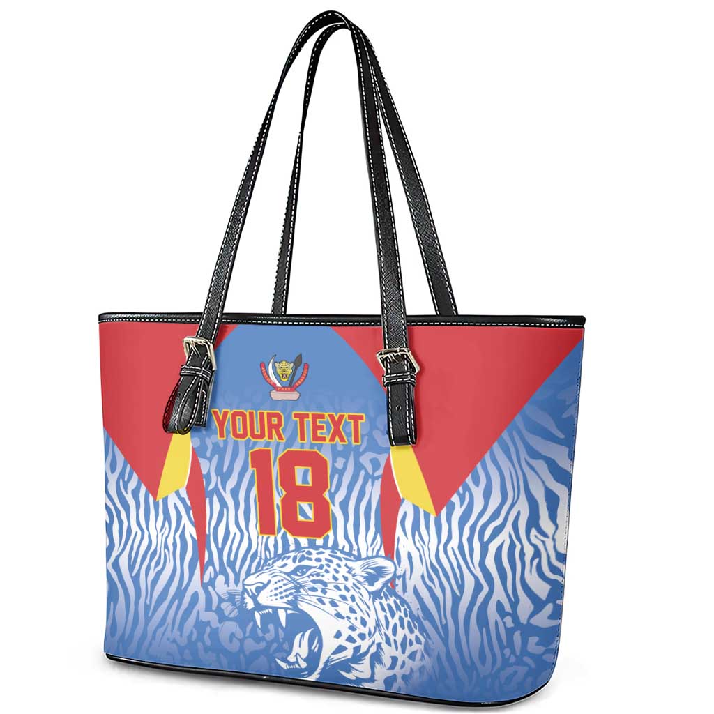 Custom DR Congo Football 2026 Leather Tote Bag Leopard Power Fan Style