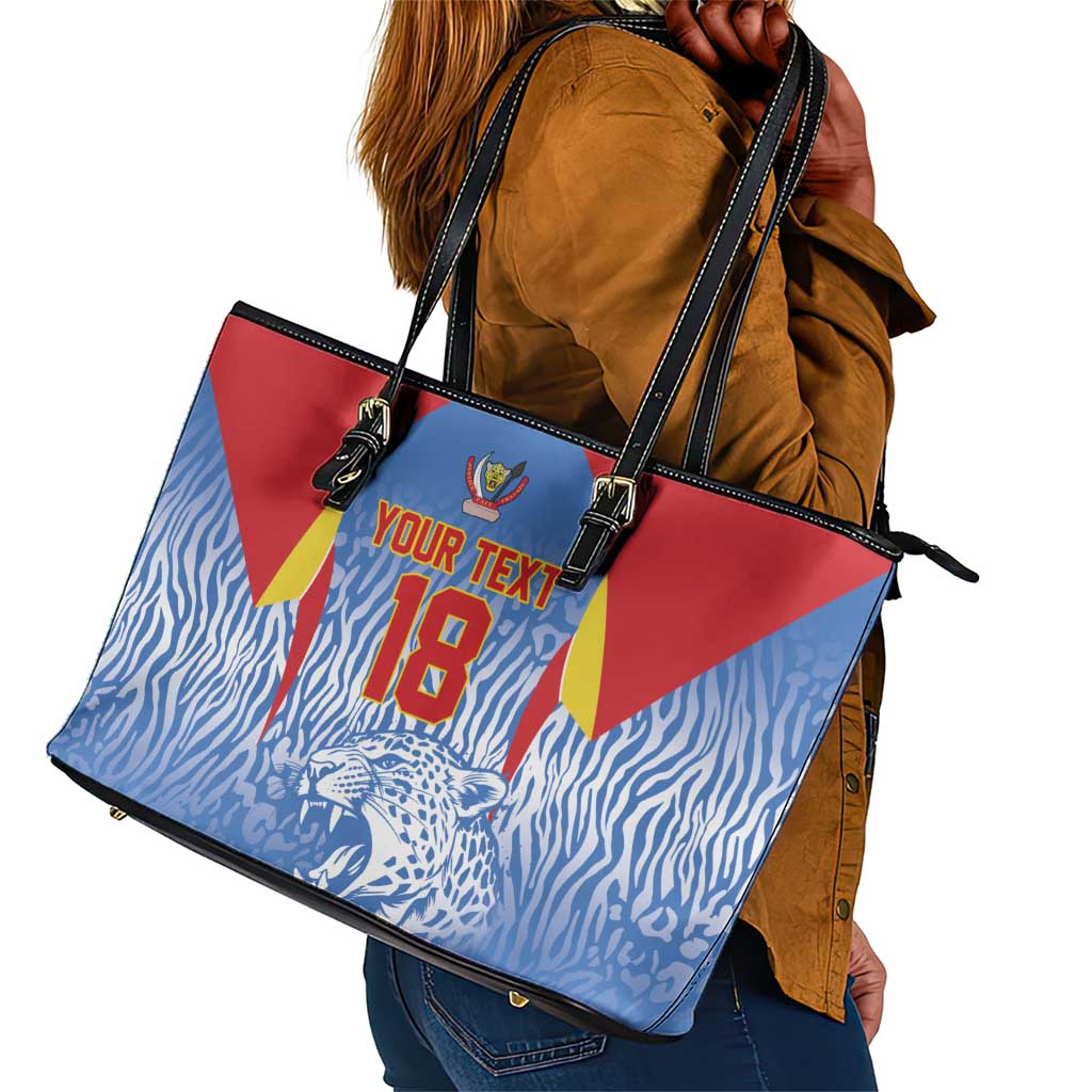 Custom DR Congo Football 2026 Leather Tote Bag Leopard Power Fan Style