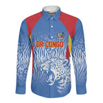 Custom DR Congo Football 2026 Long Sleeve Button Shirt Leopard Power Fan Style