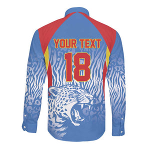 Custom DR Congo Football 2026 Long Sleeve Button Shirt Leopard Power Fan Style