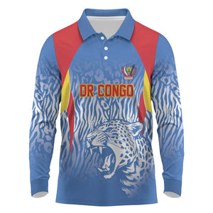 Custom DR Congo Football 2026 Long Sleeve Polo Shirt Leopard Power Fan Style