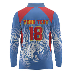 Custom DR Congo Football 2026 Long Sleeve Polo Shirt Leopard Power Fan Style