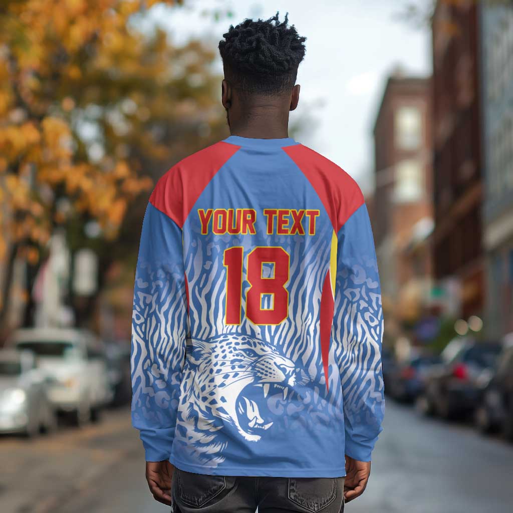 Custom DR Congo Football 2026 Long Sleeve Shirt Leopard Power Fan Style