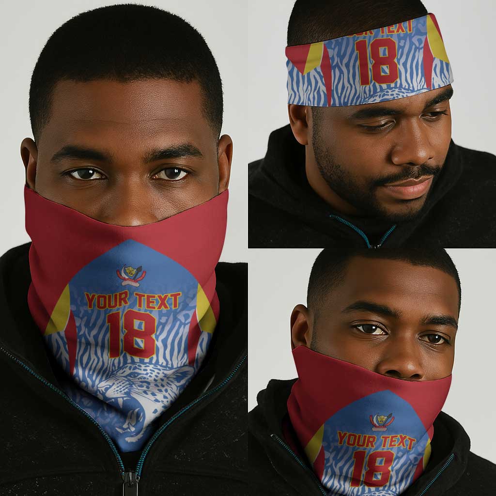 Custom DR Congo Football 2026 Neck Gaiter Leopard Power Fan Style