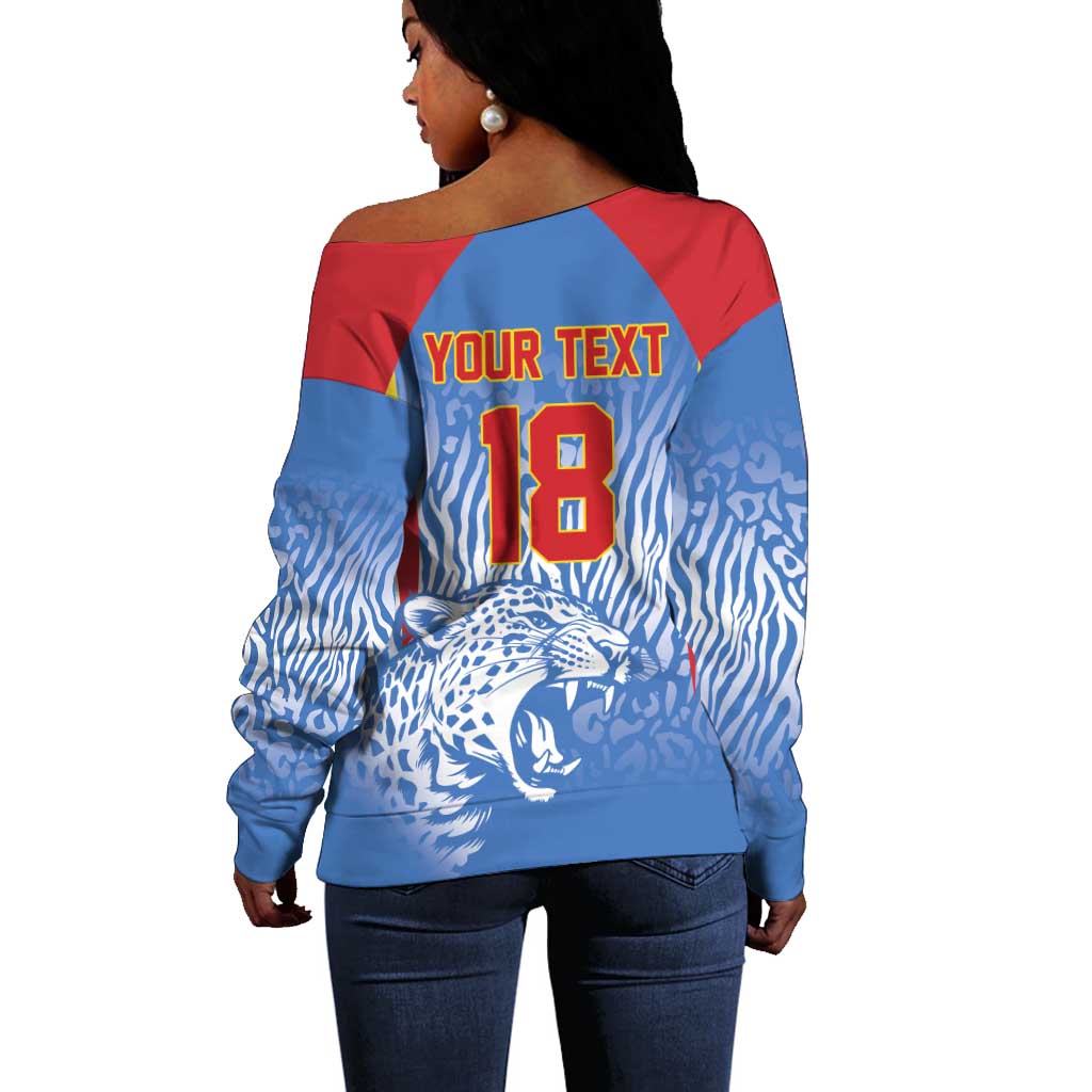 Custom DR Congo Football 2026 Off Shoulder Sweater Leopard Power Fan Style