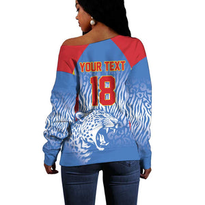Custom DR Congo Football 2026 Off Shoulder Sweater Leopard Power Fan Style
