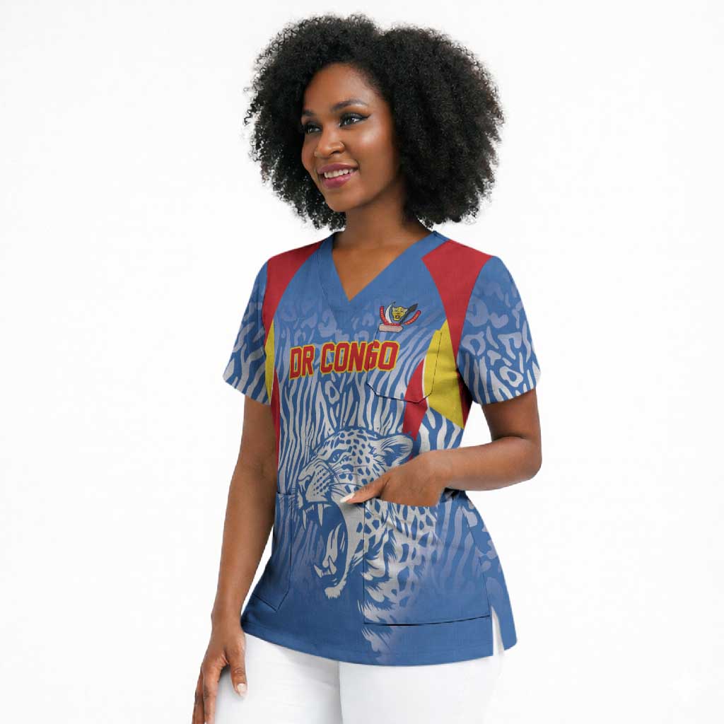 Custom DR Congo Football 2026 Scrub Top Leopard Power Fan Style
