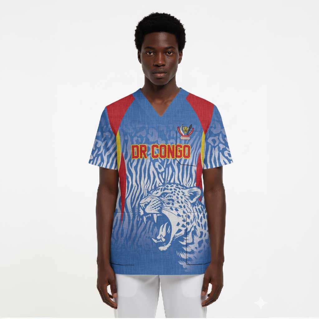 Custom DR Congo Football 2026 Scrub Top Leopard Power Fan Style