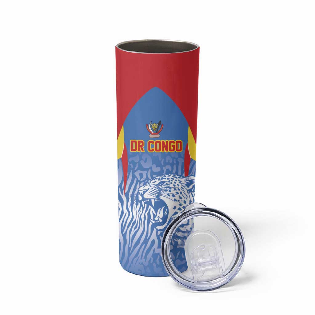 Custom DR Congo Football 2026 Skinny Tumbler Leopard Power Fan Style