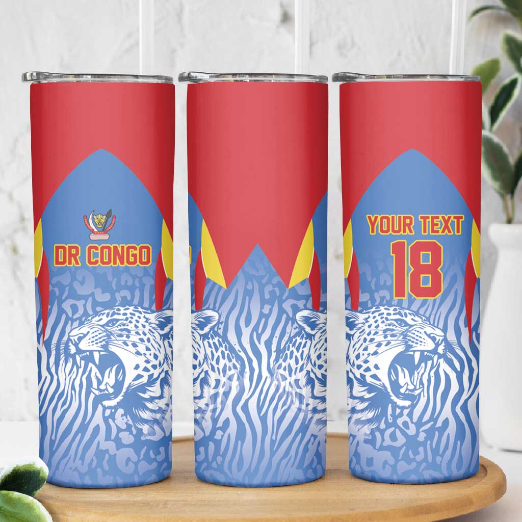 Custom DR Congo Football 2026 Skinny Tumbler Leopard Power Fan Style
