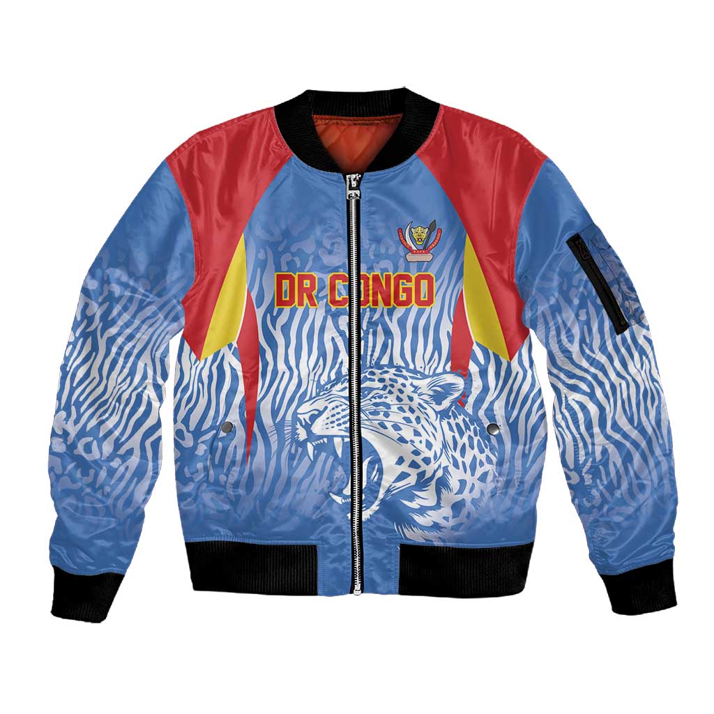 Custom DR Congo Football 2026 Sleeve Zip Bomber Jacket Leopard Power Fan Style