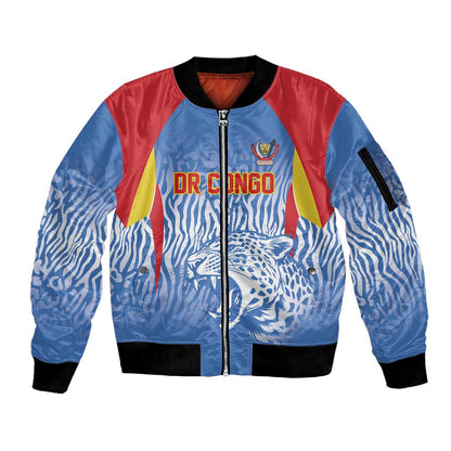 Custom DR Congo Football 2026 Sleeve Zip Bomber Jacket Leopard Power Fan Style